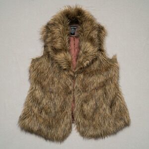 Vintage Y2k 2000s Wet Seal Faux Fur Vest Womens Large Brown